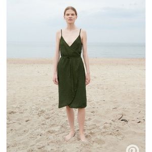 LINENFOX - RUBY FOREST GREEN WAFFLE LINEN DRESS